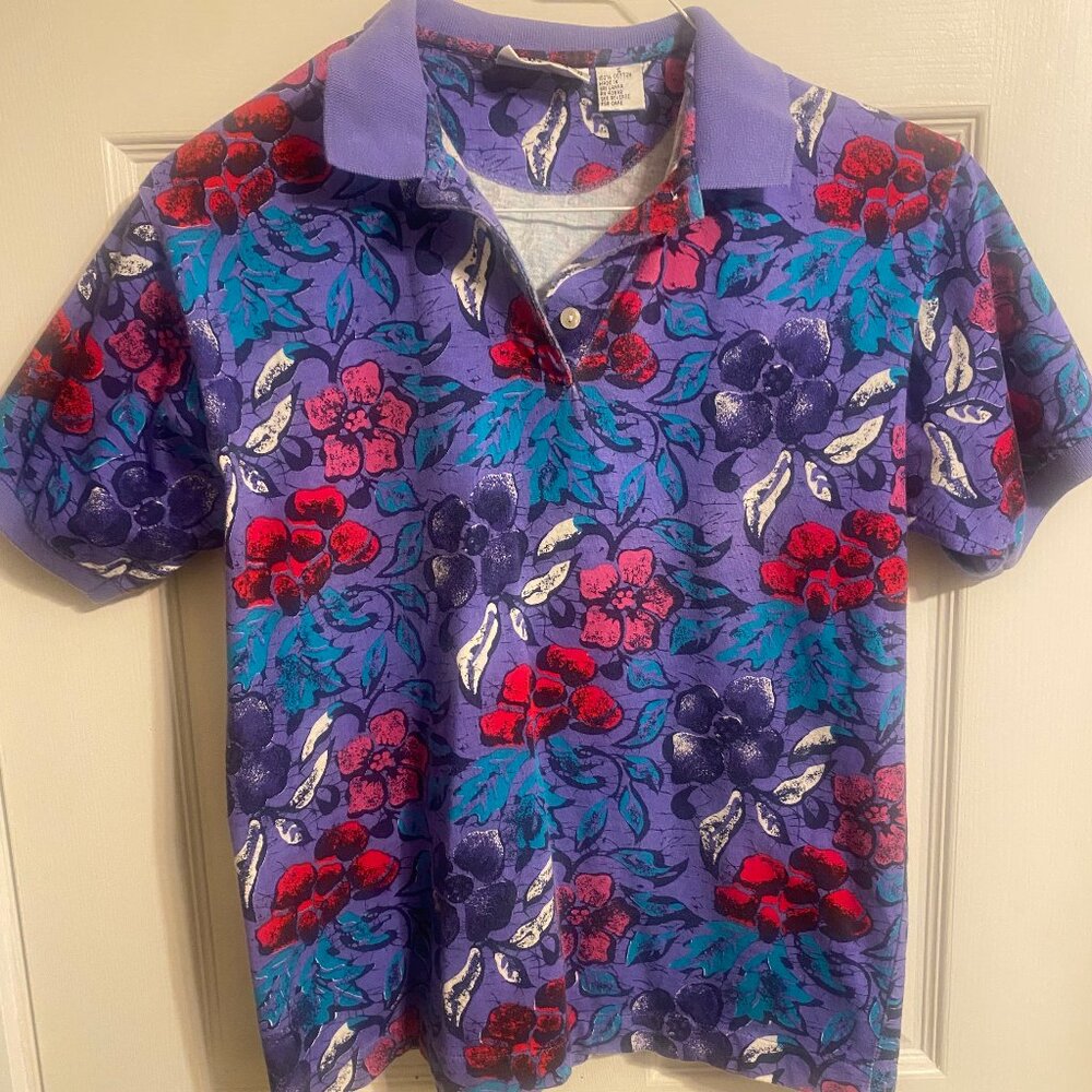 vintage floral patterned polo HKA designs size small